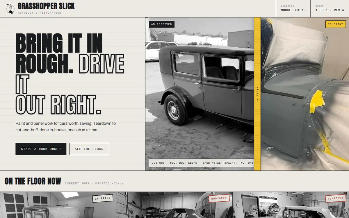 Grasshopper Slick website, home page